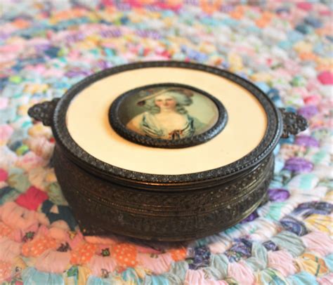 pncw metal brass trinket box with lady|Vintage P.N.C.W. GILDED BRASS TRINKET BOX W/ .